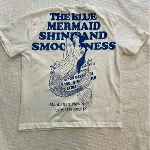 ZARA The Blue Mermaid Laundry Manhattan New York White Tee Blue Graphic